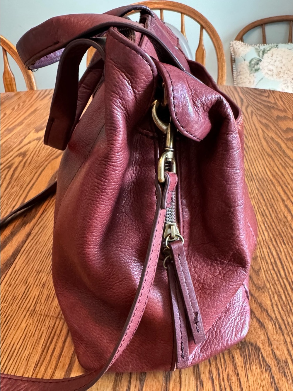 American Leather Co Ada Triple Entry Satchel Mahogany Brown Crossbody Bag - Picture 4 of 9